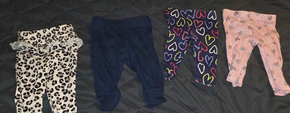 4-Pack Baby Girl Leggings - Leopard, Navy, Hearts, and Rainbows 0-3m